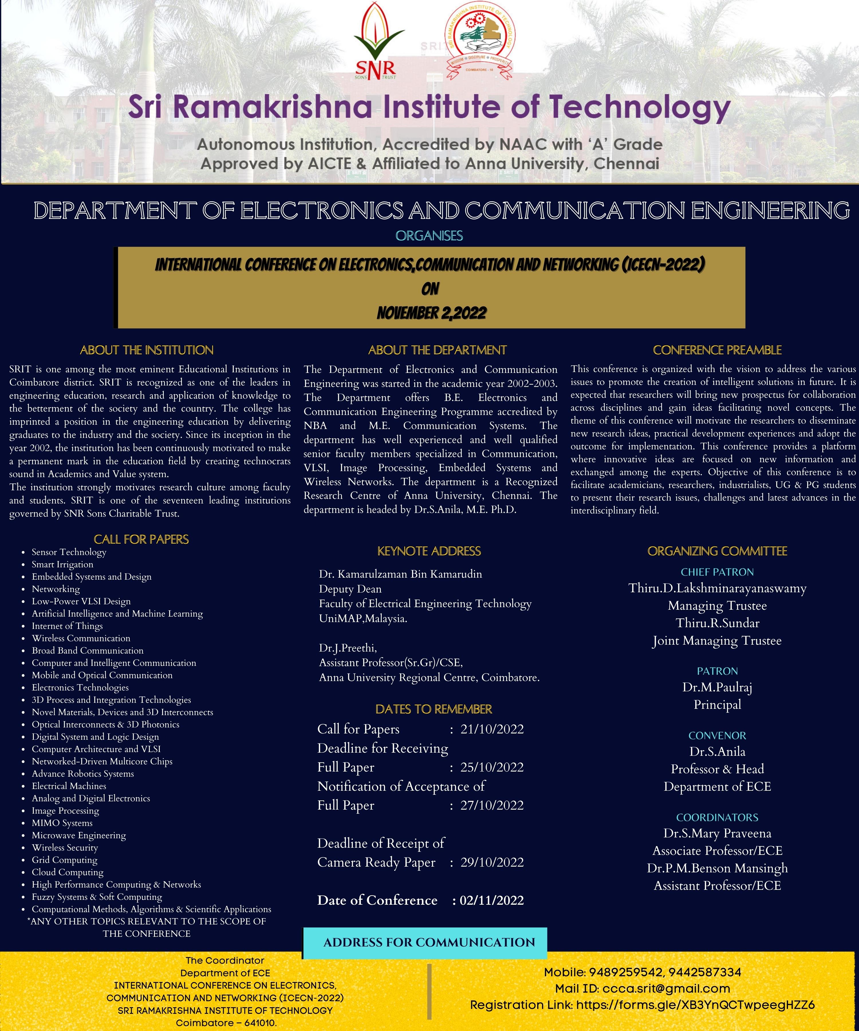 International Conference on Electronics, Communication and Networking ICECN-2022